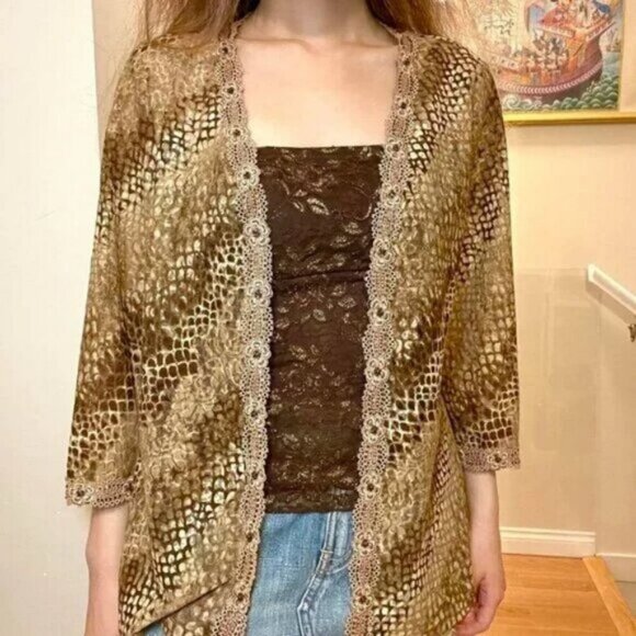 Vintage Made in Italy Snake Print Lace Kimono Cardigan - Picture 2 of 9